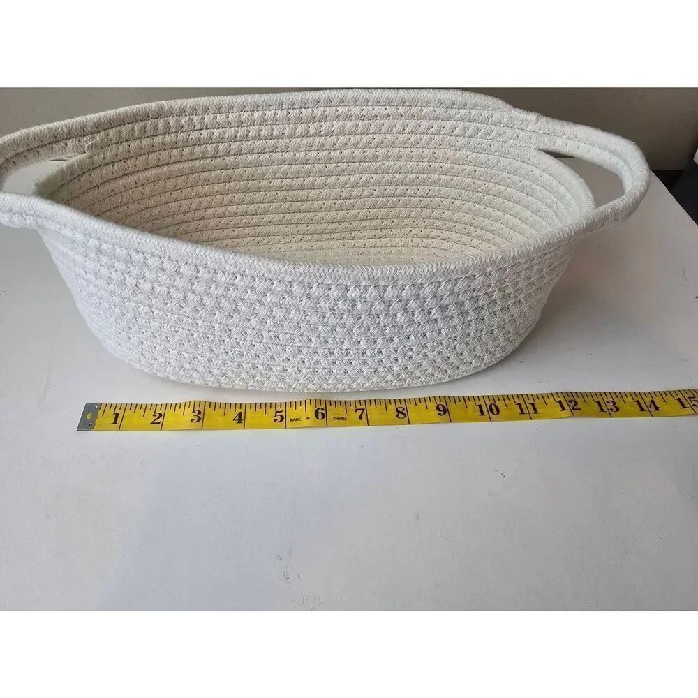 Cotton Rope Basket Oval White-Basket Only
